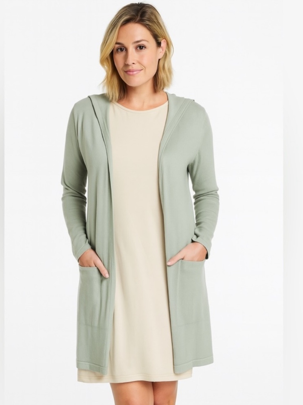 Mint green long cardigan jacket hoodie long sleeve open front cover up sweater